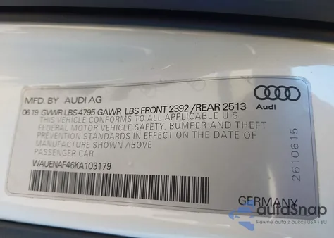 2019 Audi A4 45 Premium из США, поврежденный, VIN WAUENAF46KA103179